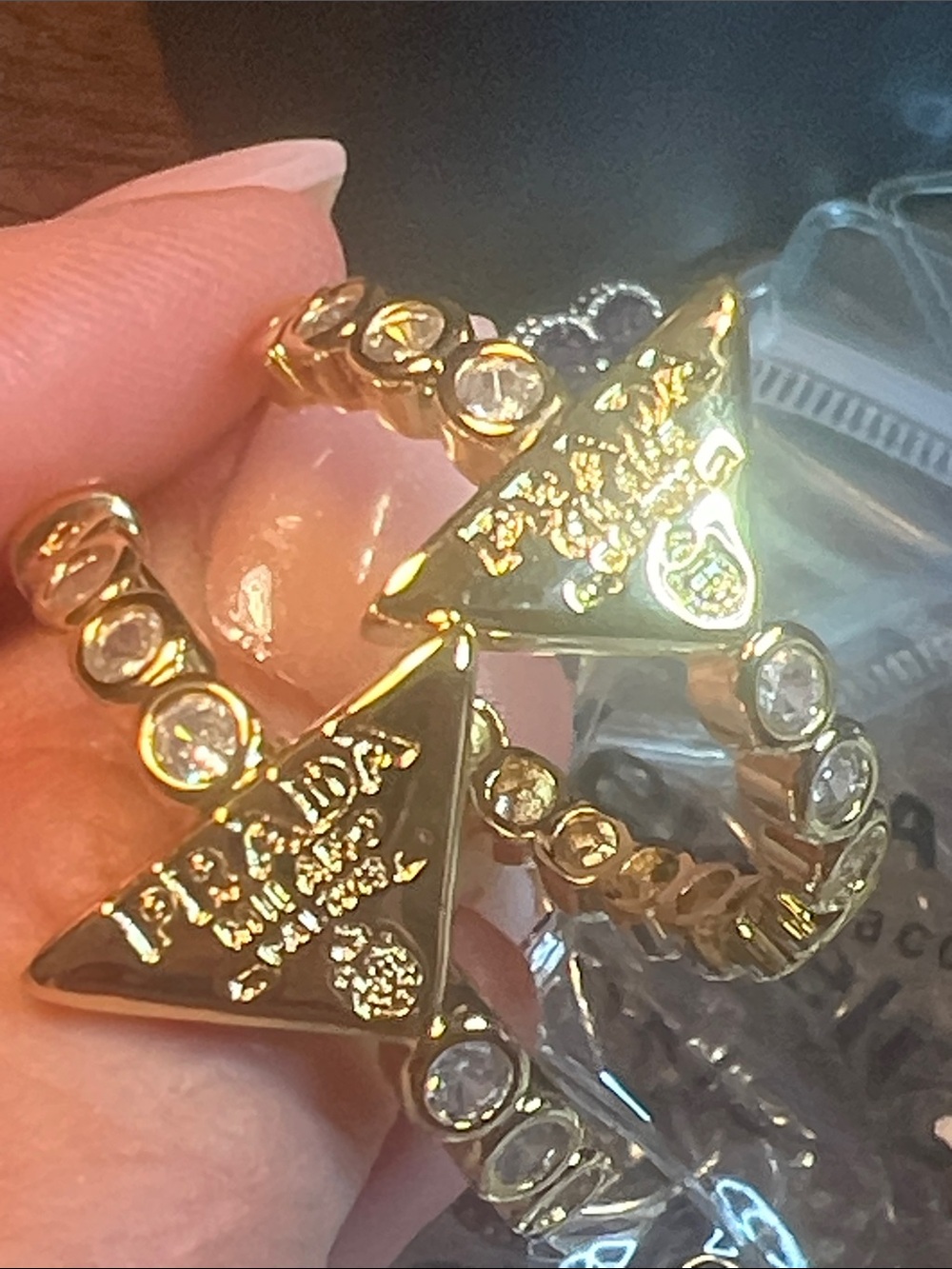 Gold-Tone Crystal Triangle Ring